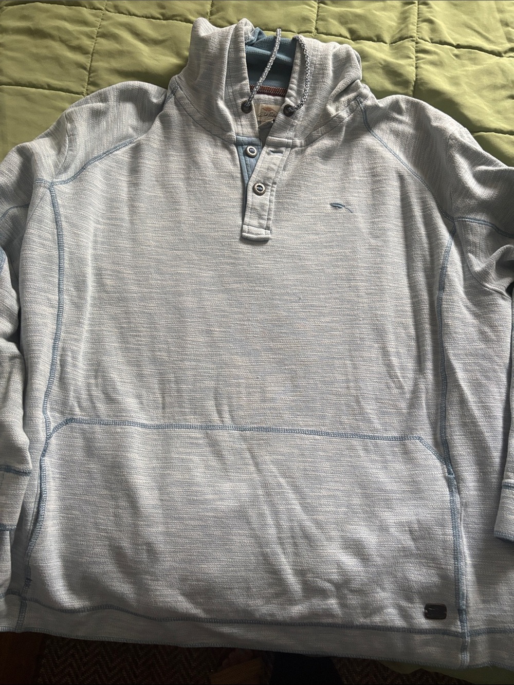 Ben Sherman Light Blue Hooded Henley Pullover with Contrast Stitch